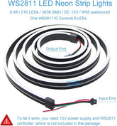 ALITOVE WS2811 Addressable RGB Neon Light Strip - 6.6ft, 216 LEDs, Dream Color Programmable, 12V DC, No Power and Controller - ALITOVE-Add Vivid Color to Life